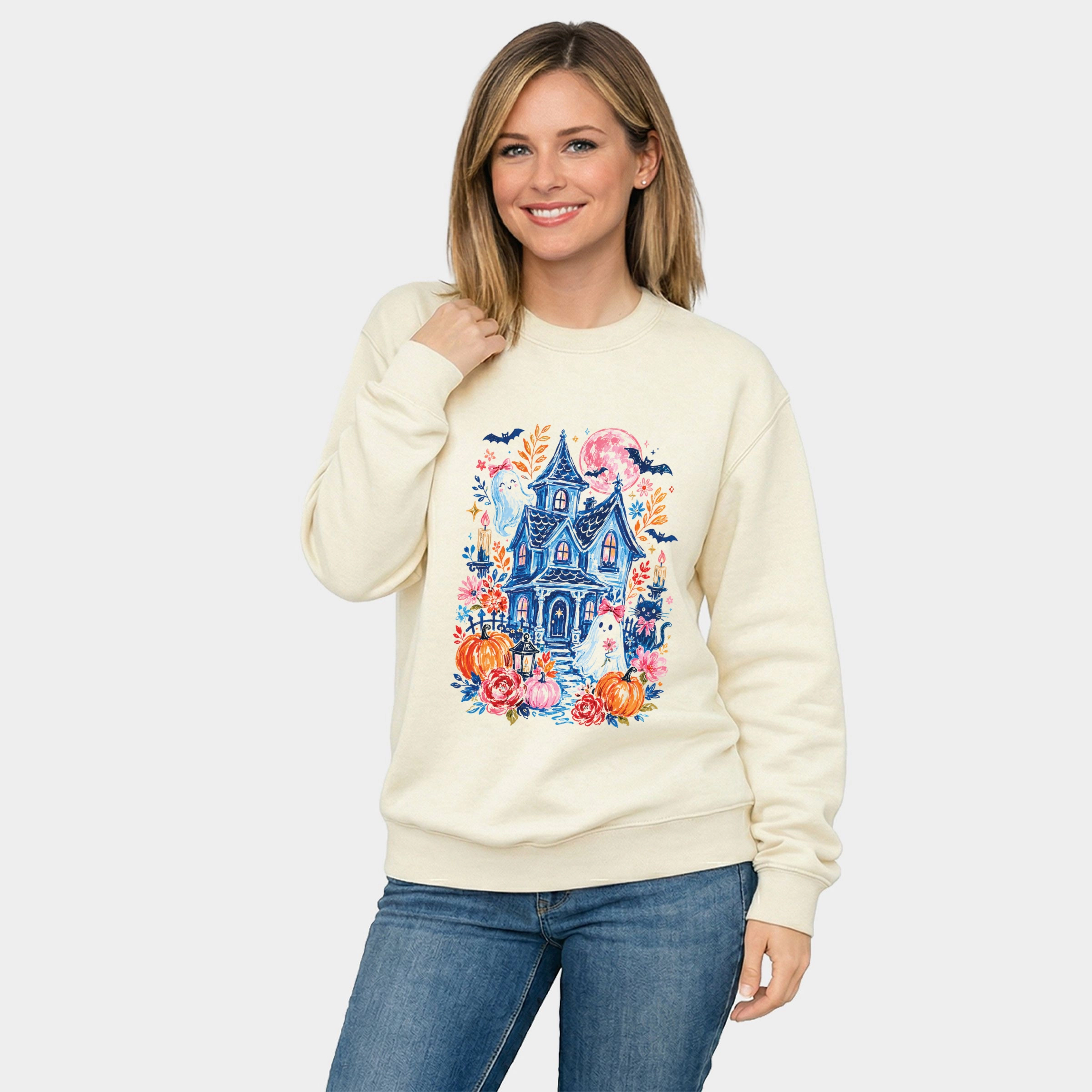 Simply Sage Market - Women's Graphic Sweatshirt Coquette Haunted House
