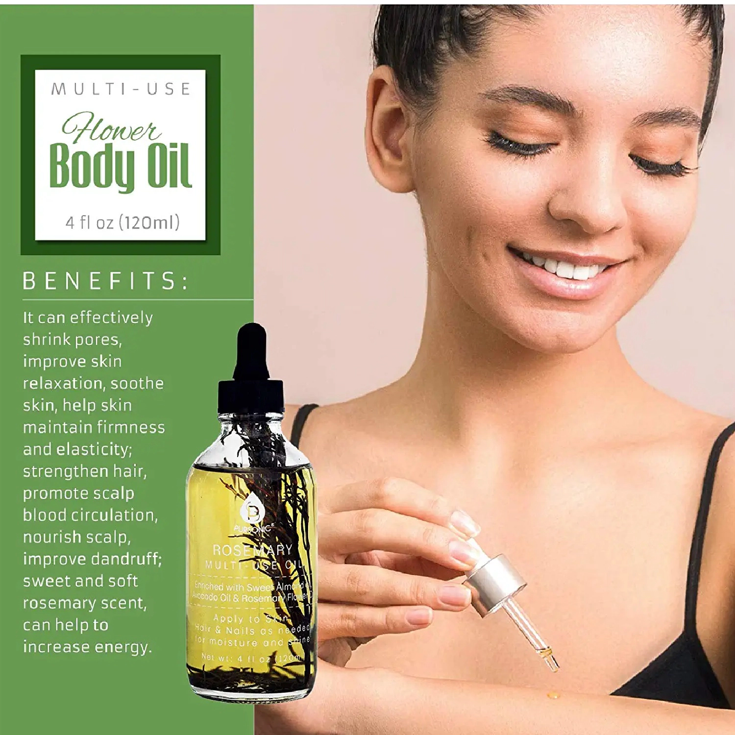 Pursonic Unisex Moisturizing Rosemary Flower Multi Use Body Oil 4 Oz