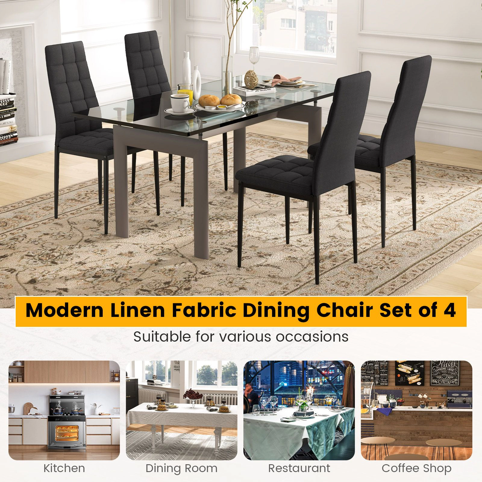 SlickBlue Fabric Cushion Dining Chairs with Metal Legs Set of 4