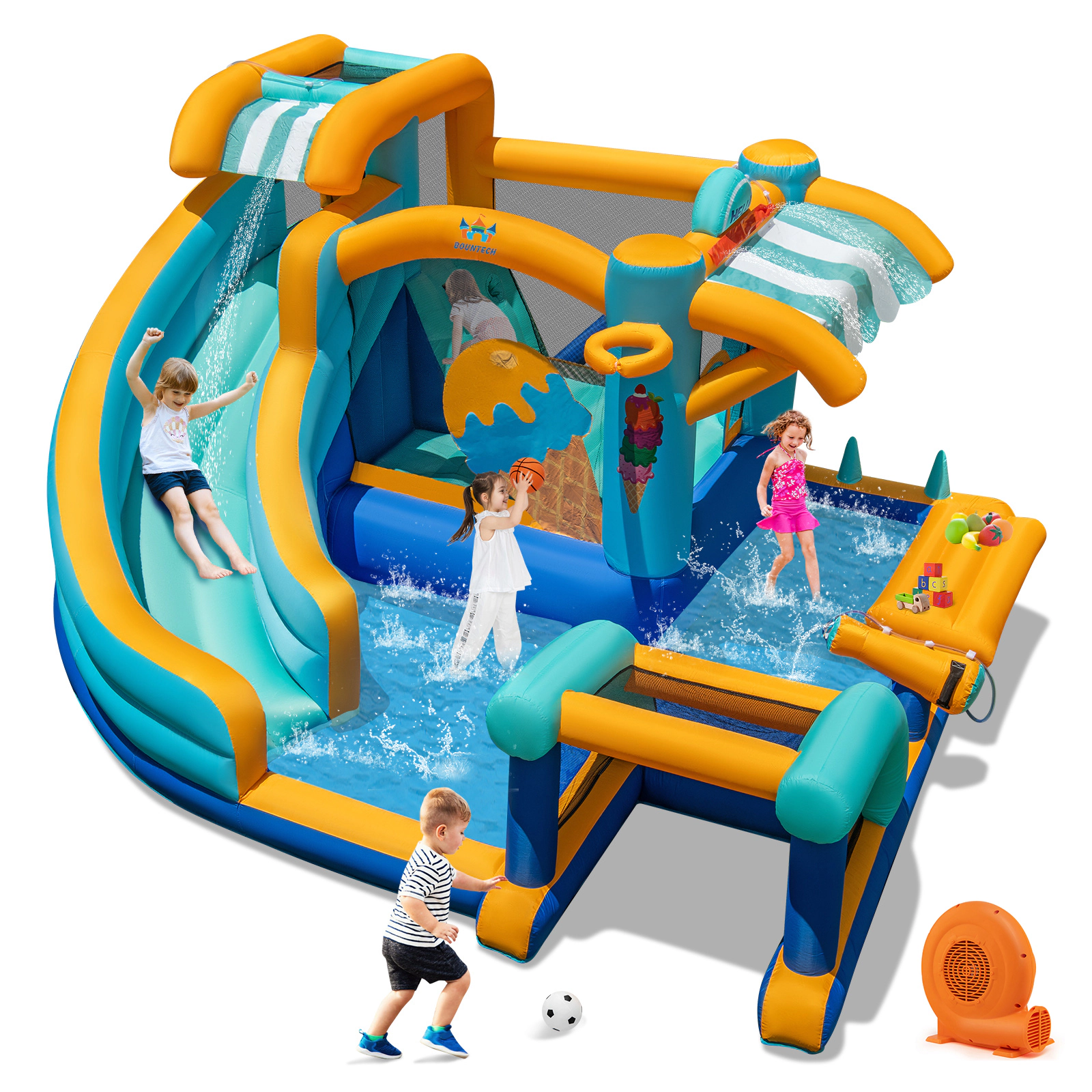 LJG Inflatable Water Slide Bounce House Kids Jump Castle with 750W Blower
