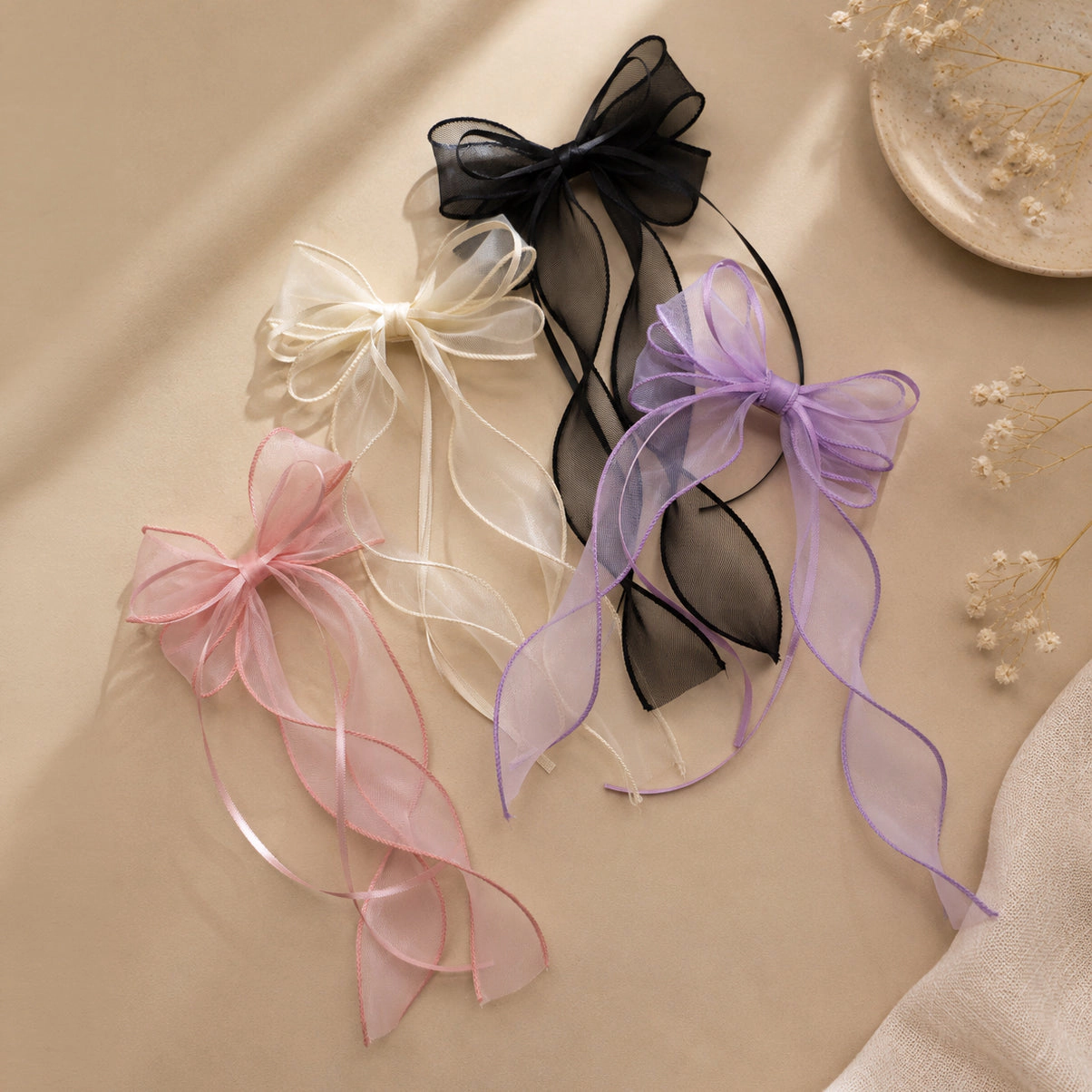 Puttisu Girls Organza Double Ribbon Clip Gift Set with Tin Case