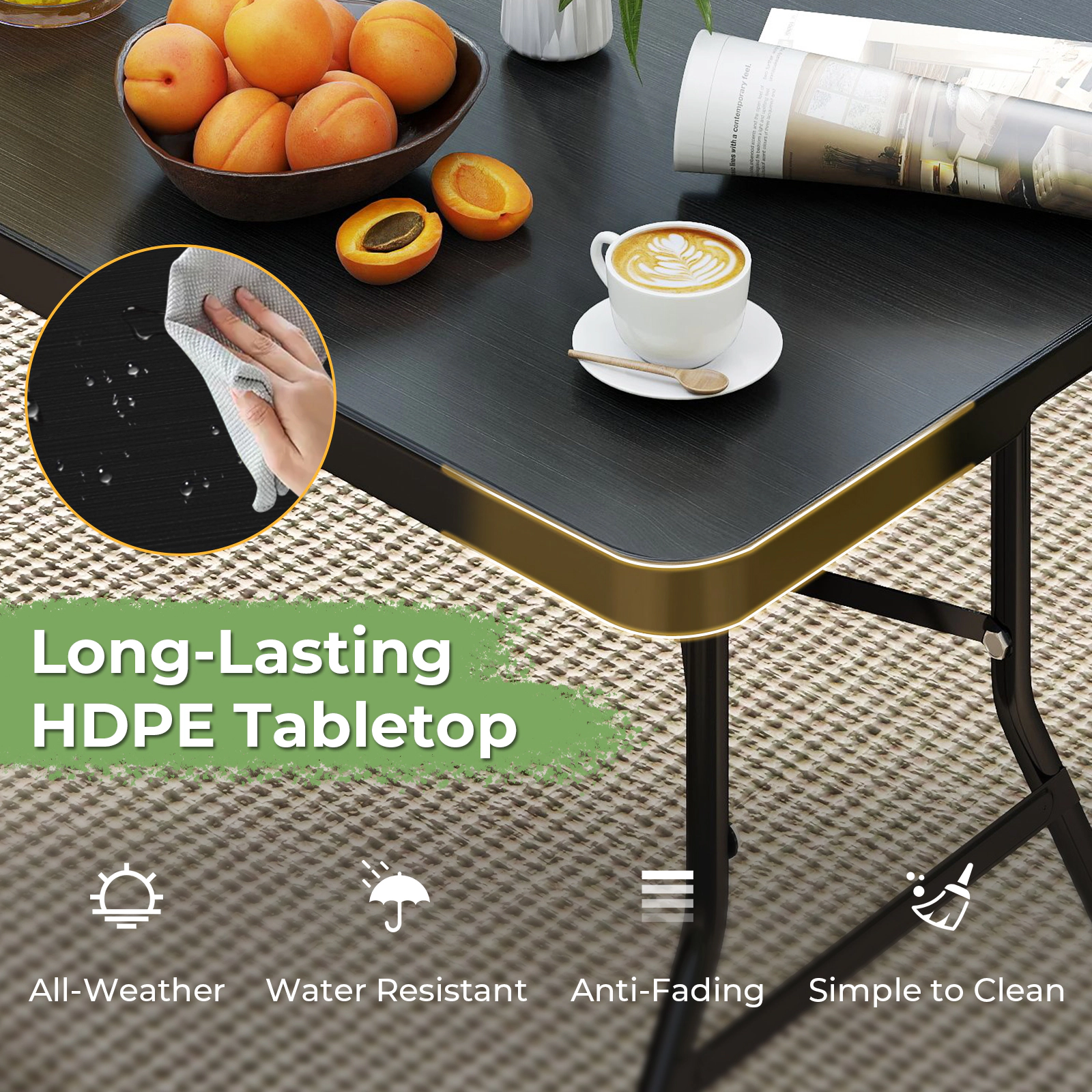 SUGIFT Black 71-Inch Portable Folding Camping Table, 330-Lb Capacity, HDPE Honeycomb Top
