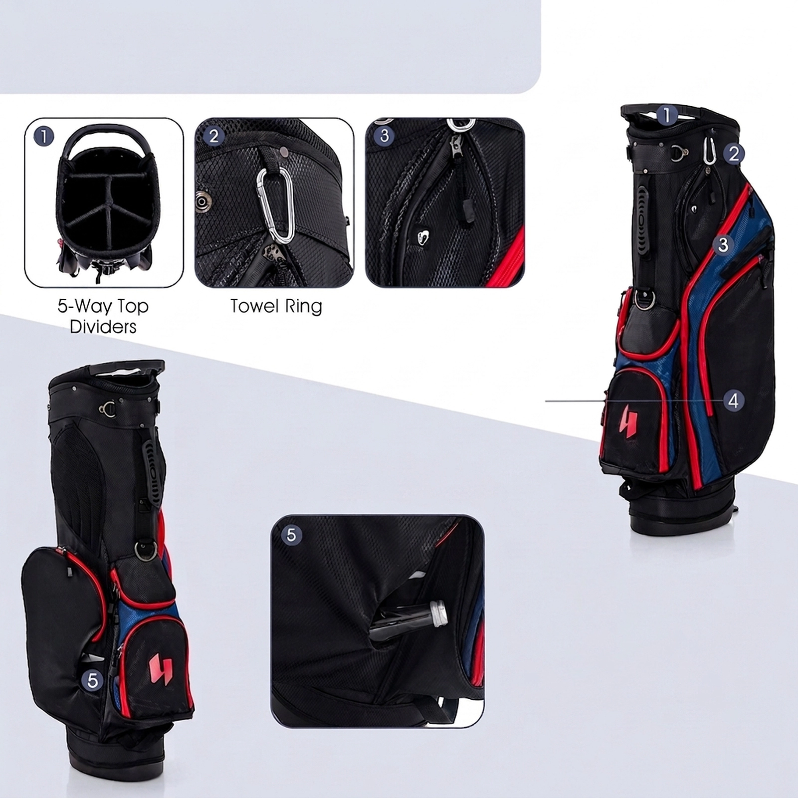 11-pc Complete Golf Club Set 460cc Driver Fairway Wood Hybrid 7 Irons Putter and Stand Bag Cooler Pocket Blue