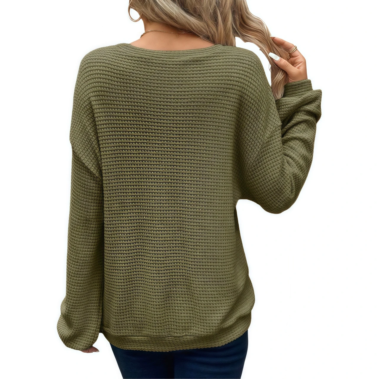 YesFashion Women Plus Waffle Knit Tunic Tops Casual Crewneck Long Sleeve Loose Tee Blouses