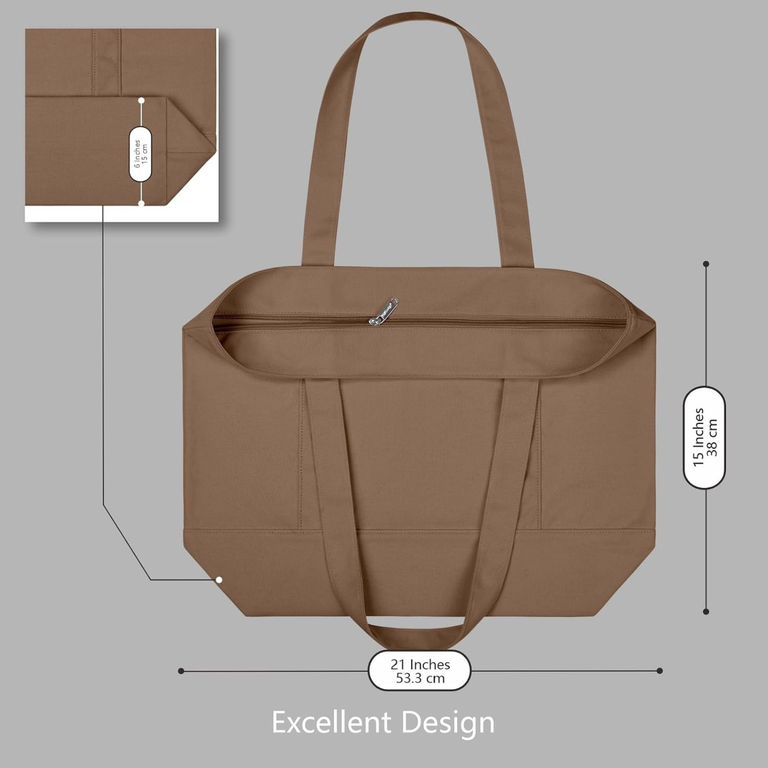 SS Design Canvas Tote Bag with External Pocket and Zipper Closure