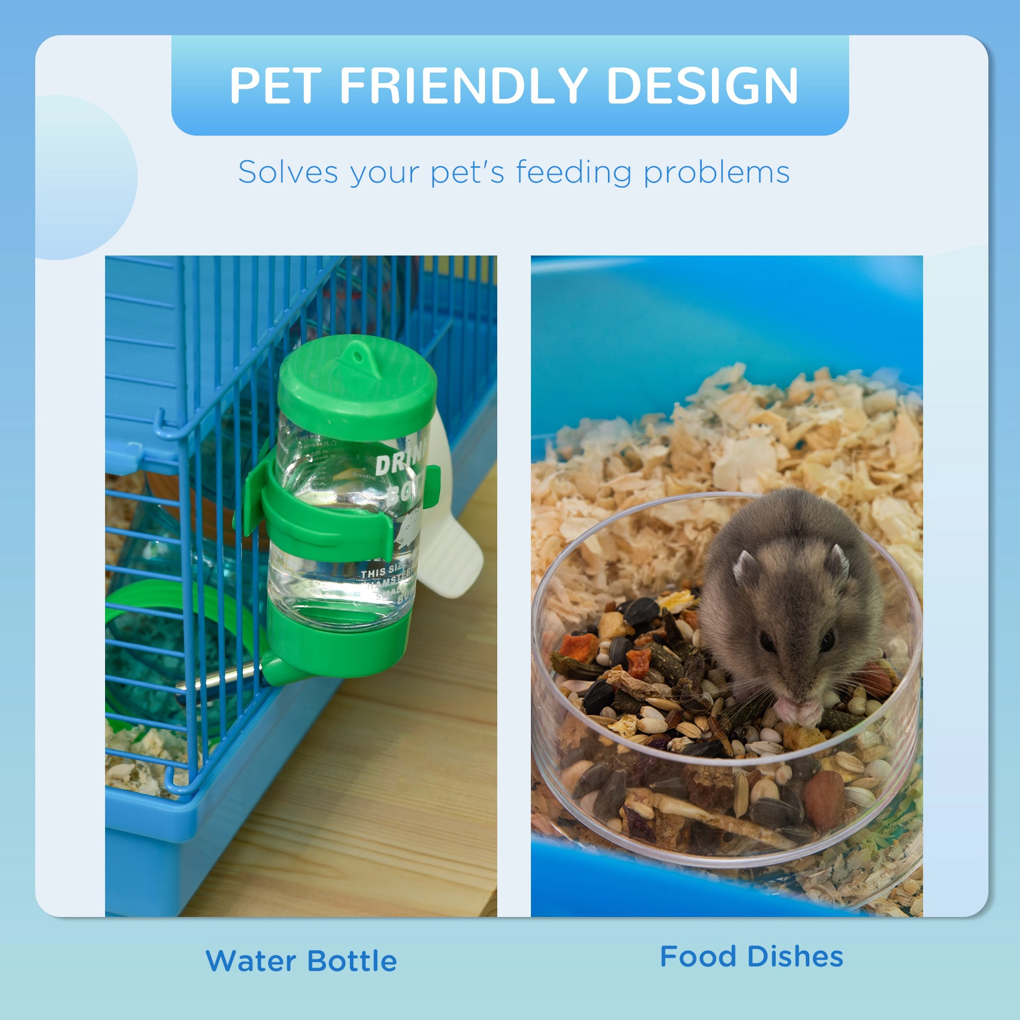 HONGGE 18.5" 5 Tier Hamster Cage with Tubes and Tunnels Small Animal Rat Gerbil Water Bottle Food Dish