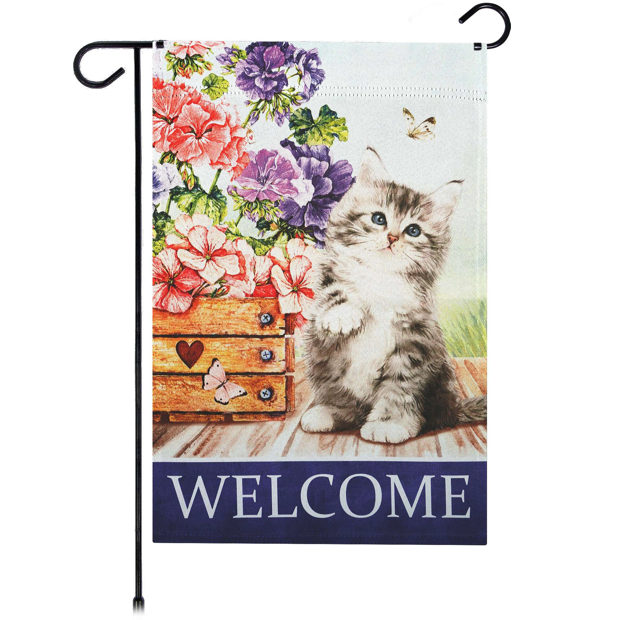 G128 12x18 in Double-Sided Welcome Kitten Flowers Garden Flag