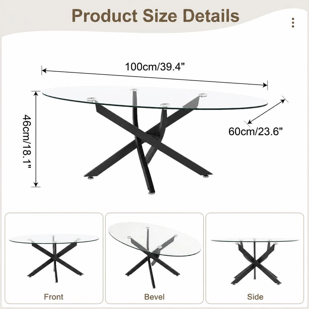 GOODSILO Low Profile Rectangular Dining Table with Glass Top