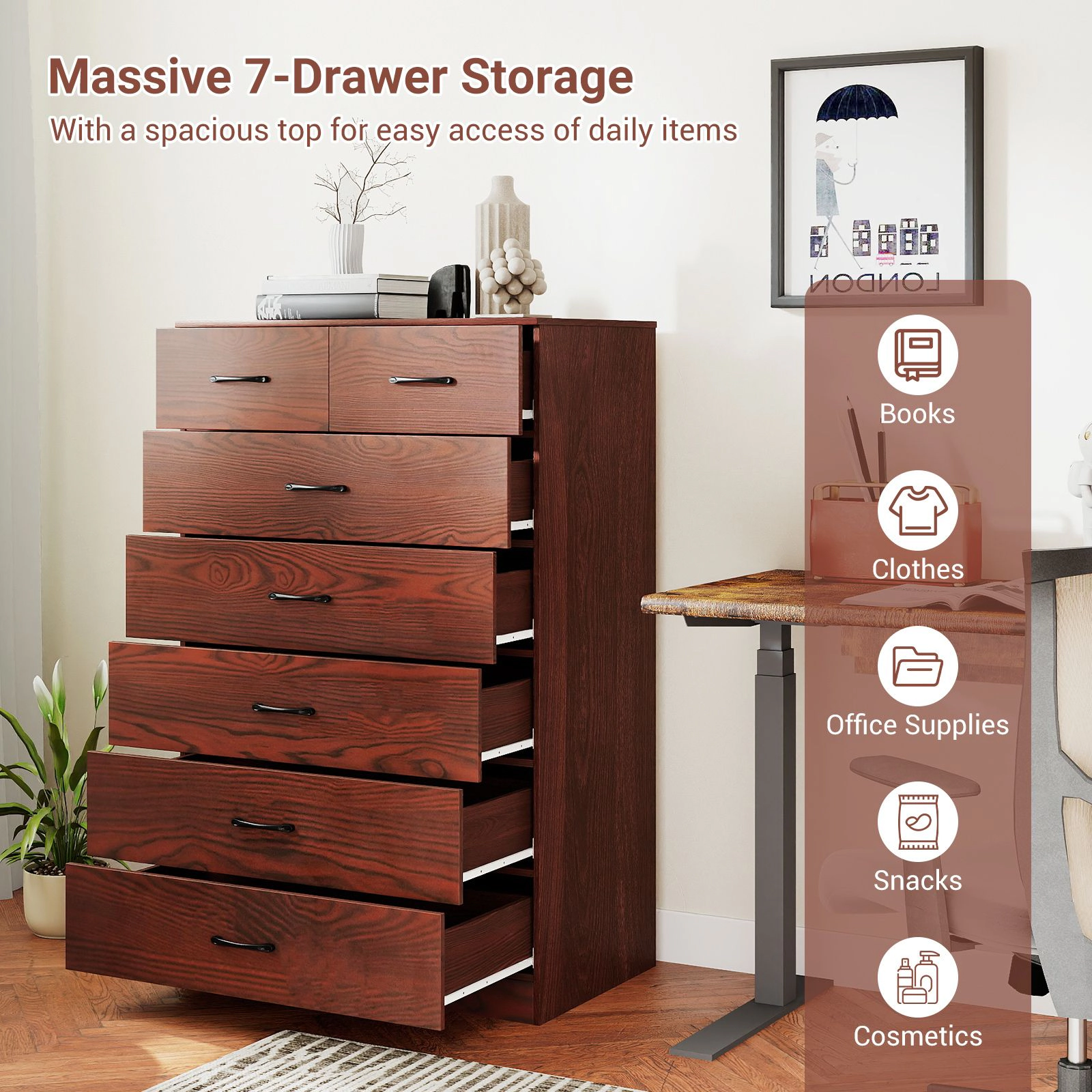 SlickBlue 7-Drawer Vertical Wood Storage Chest Dresser