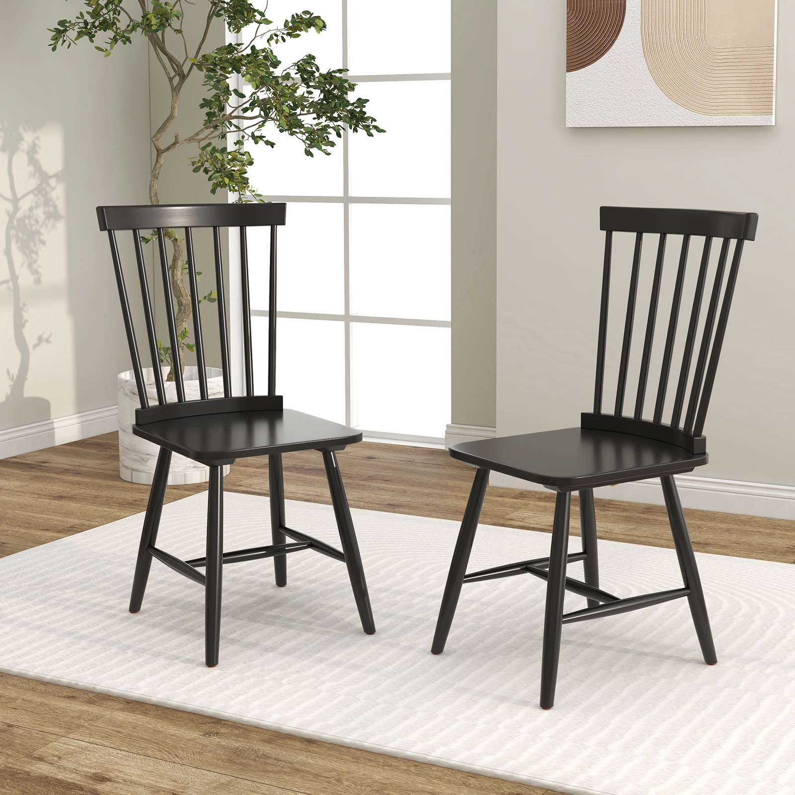 LJG Set of 2 Windsor Dining Chairs with High Spindle Back