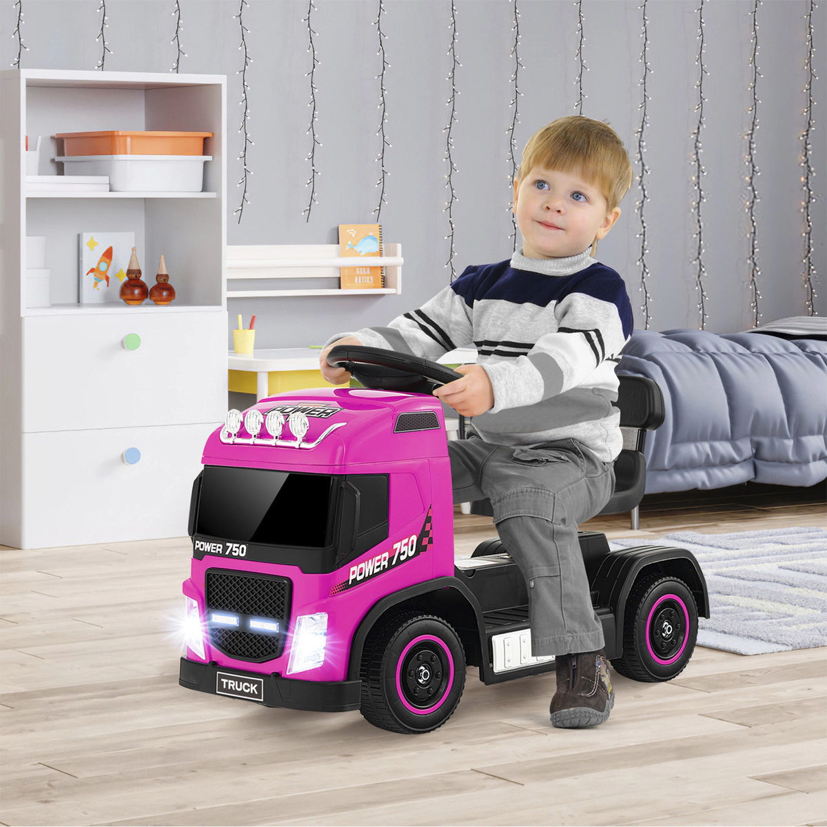 SUGIFT 6V Kids Electric Ride-on Truck with Height Adjustable Seat 44-lb Capacity Ages 18-72 Months 28-in Long Pink