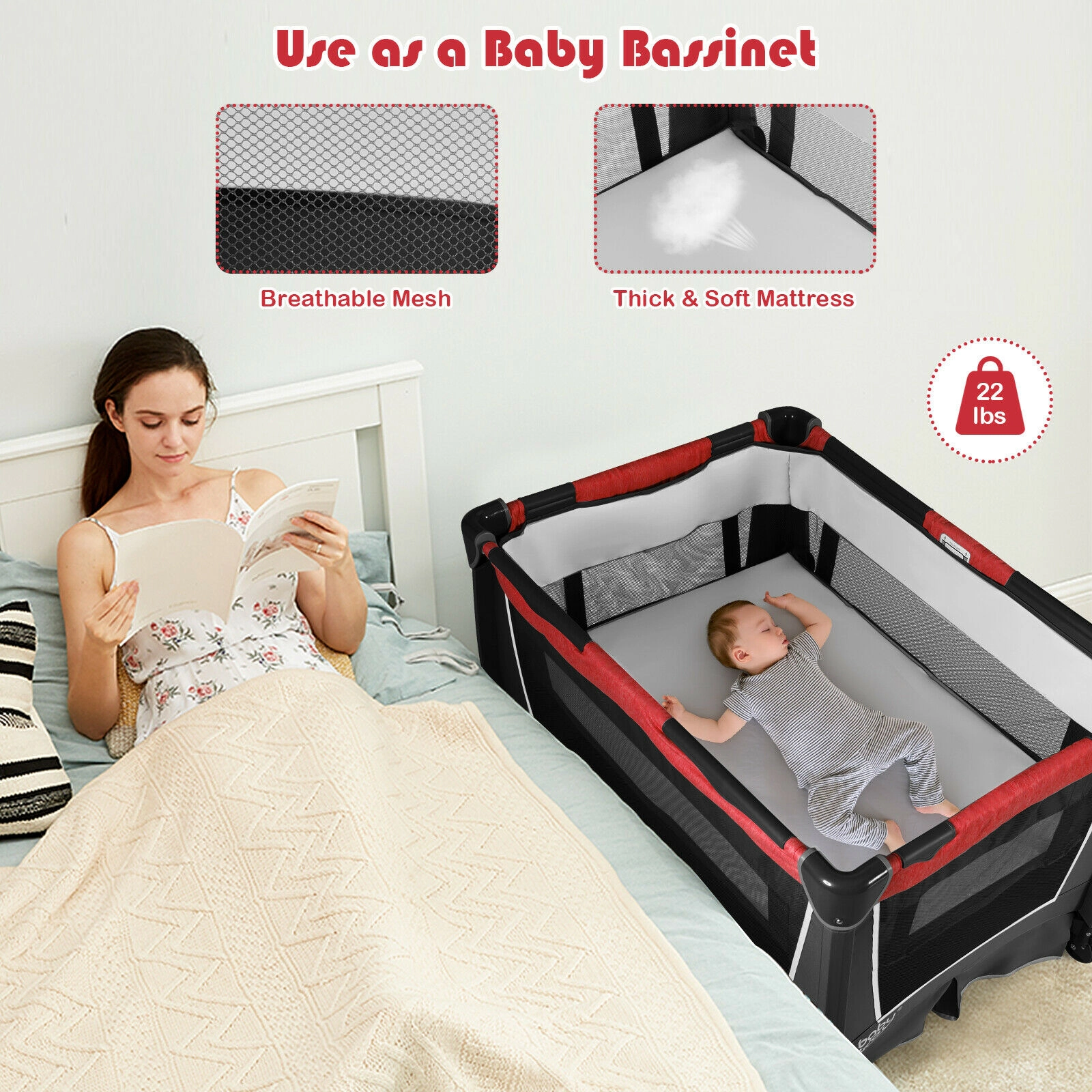 SlickBlue Portable Kids Play Yard with Cradle, Diaper Station and Toy Bar