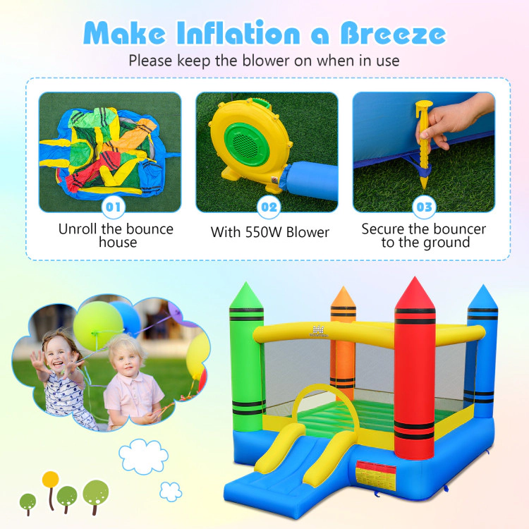 Hivvago Inflatable Bounce House 2-in-1 Crayon Themed Kids Bouncer with 550W Blower