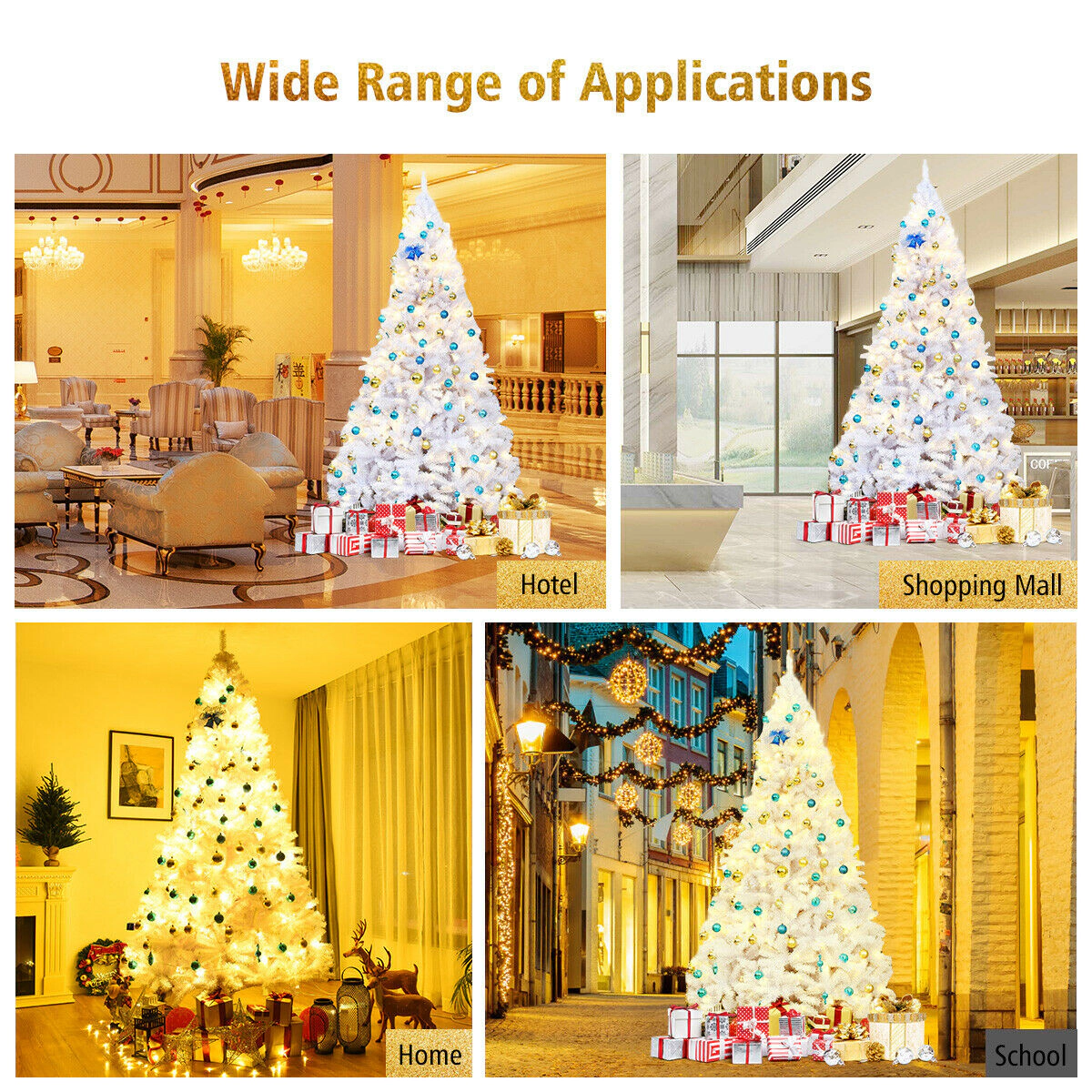 SUGIFT 9 ft White Artificial Christmas Tree Hinged Unlit Xmas Tree with Metal Stand