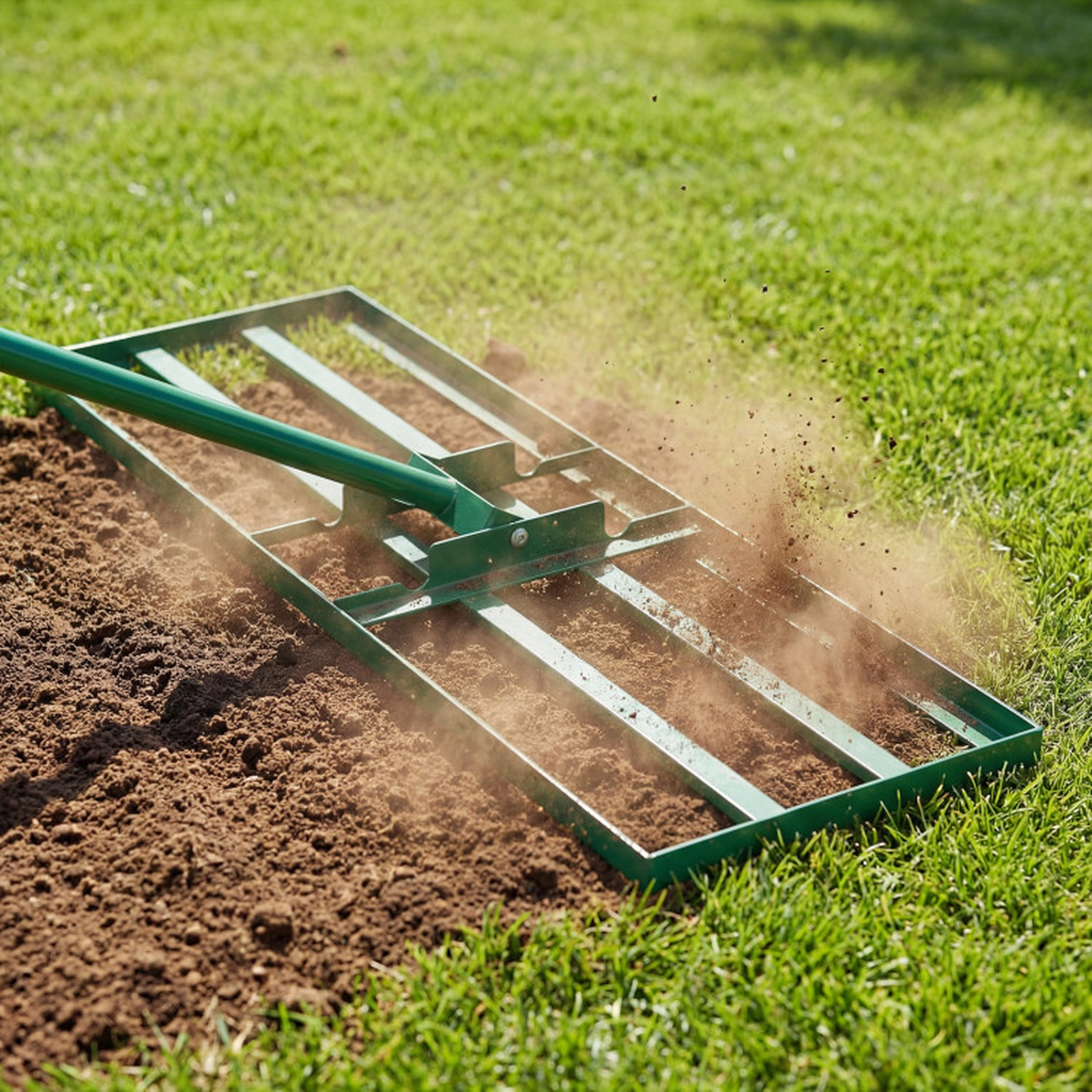 SUGIFT Heavy Duty Lawn Level Tool Leveling Rake with 69-in Handle Green Black Silver