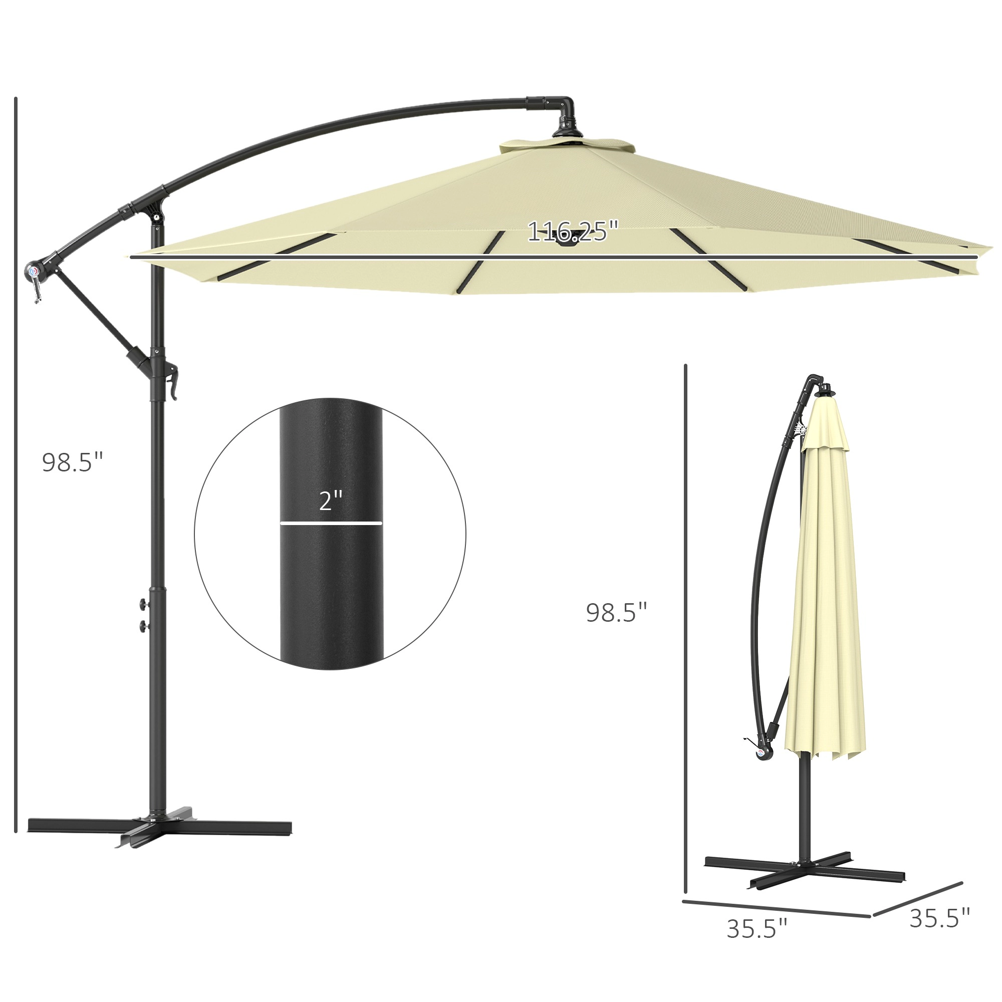 HONGGE 10' Cantilever Tilt Offset Patio Umbrella w/ UV & Water Safe Material & Cross Base (Weight Not Included)