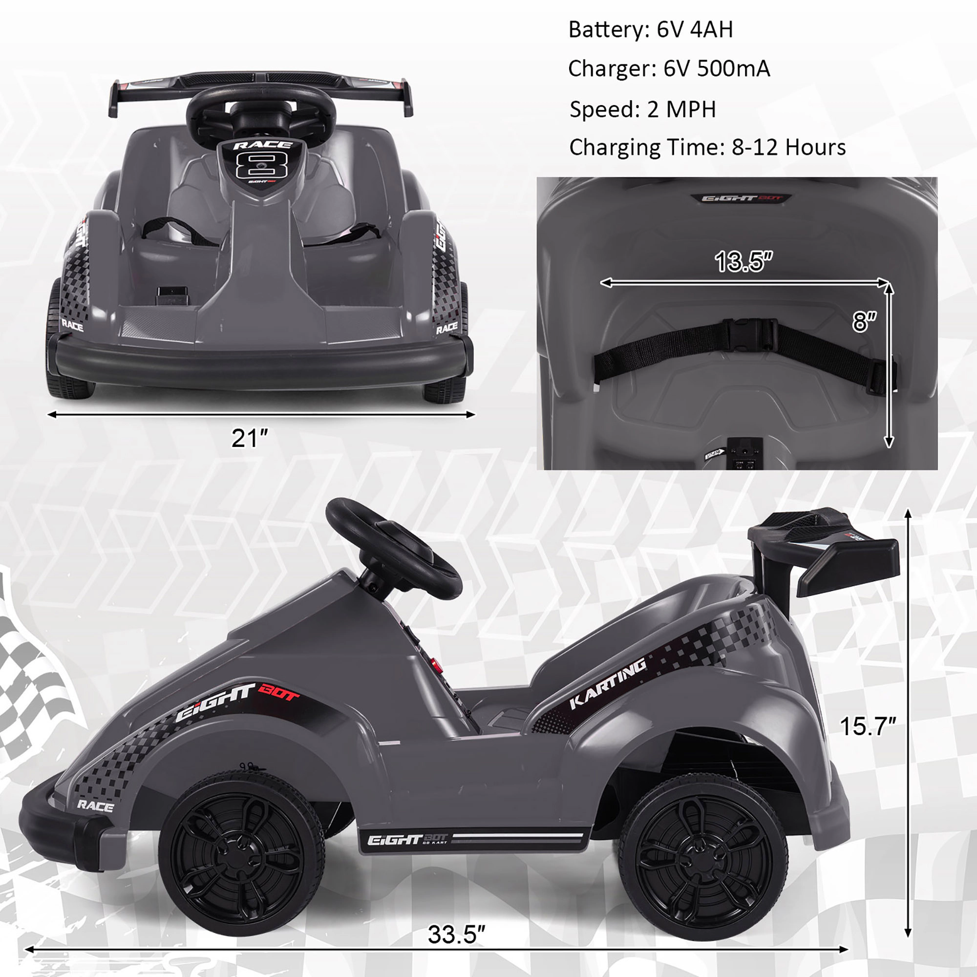 Costway 6V Battery Powered Go Kart Kids Ride On 4 Wheel Racer RC w/ Bumper & Music Pink
