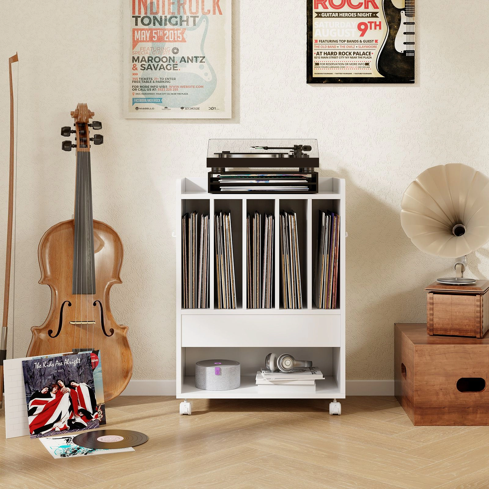 SlickBlue White Side Table with Storage Drawer and Shelves