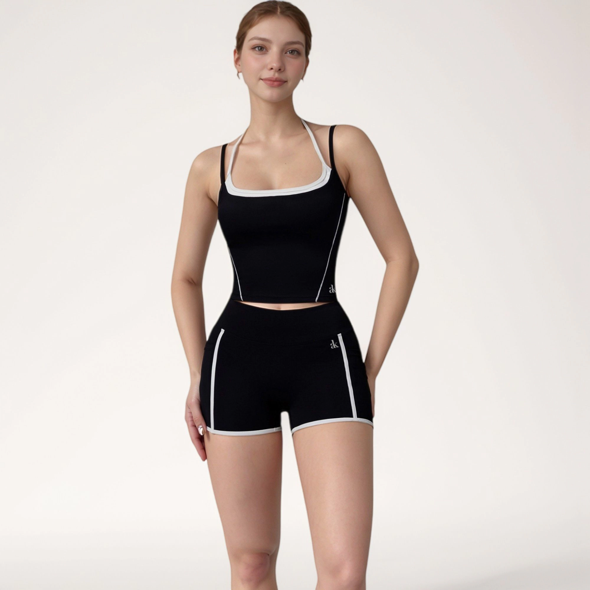 Anna-Kaci Women's Contrast Trim Cropped Tank Top with Square Neck and Spaghetti Straps