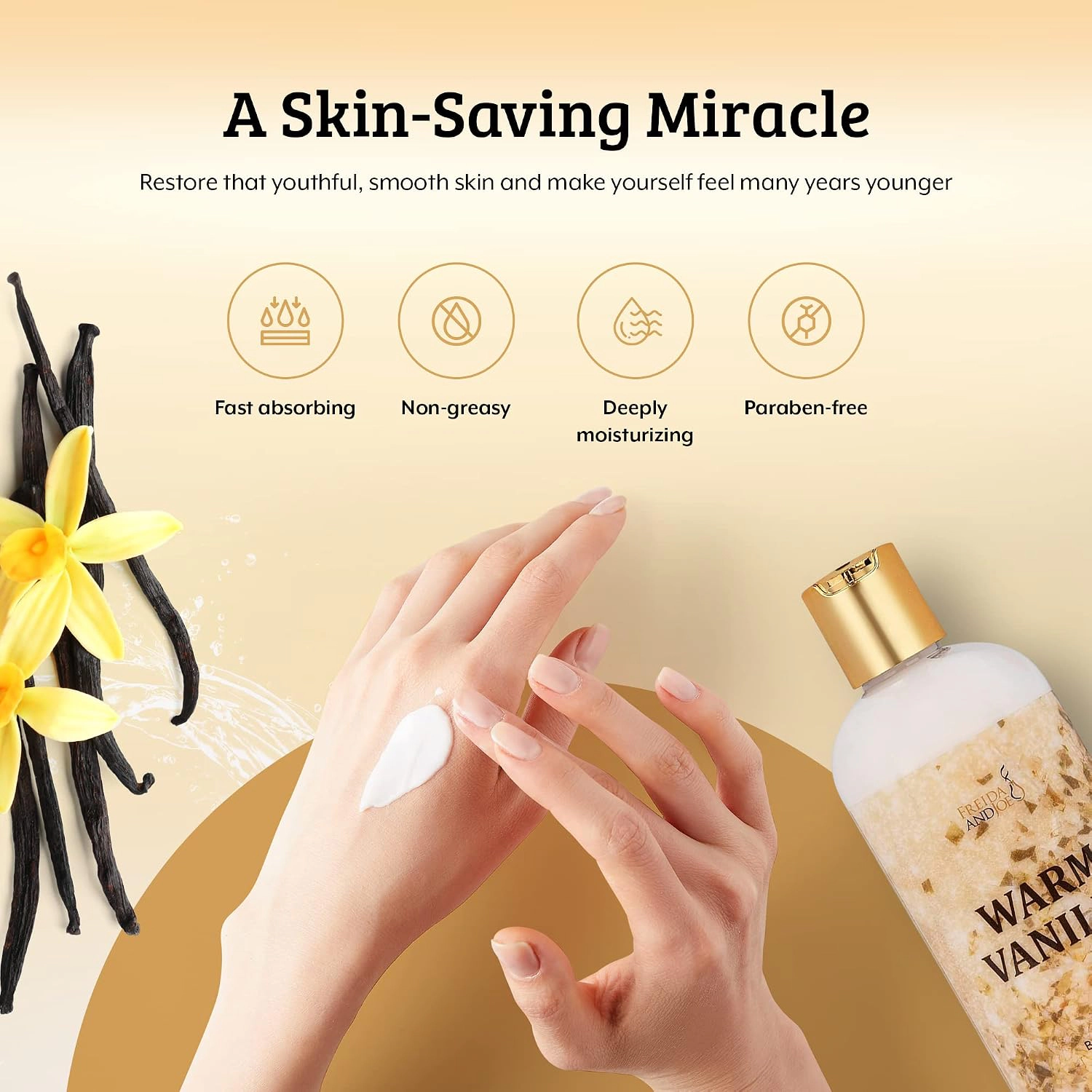 Freida and Joe Womens Warm Vanilla Fragrance Deep Moisturizing Body Lotion in 10oz Bottle