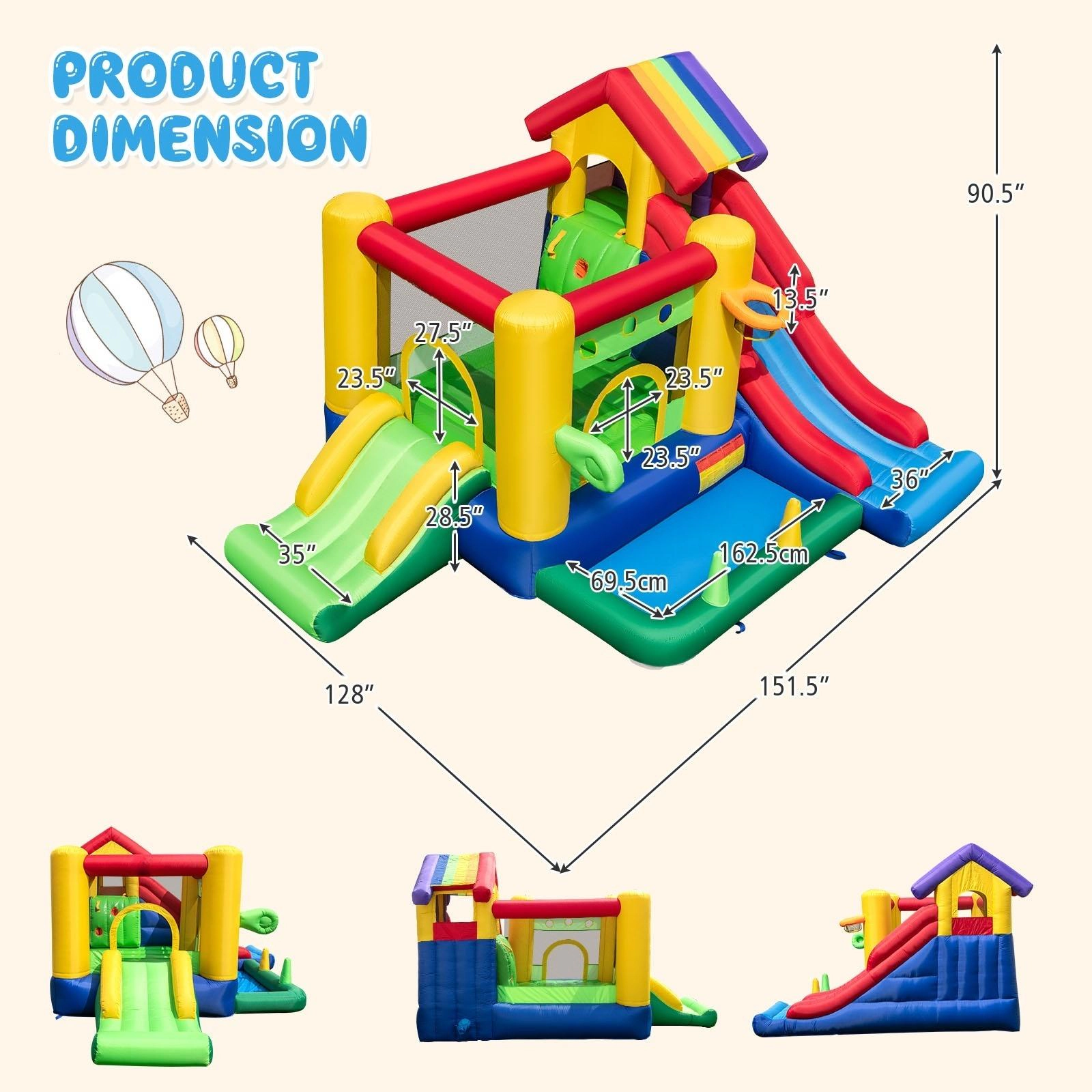 SUGIFT 5-in-1 Inflatable Bounce Castle with Double Slides and Climbing Wall 200-lb Capacity Ages 3-10 Multicolor