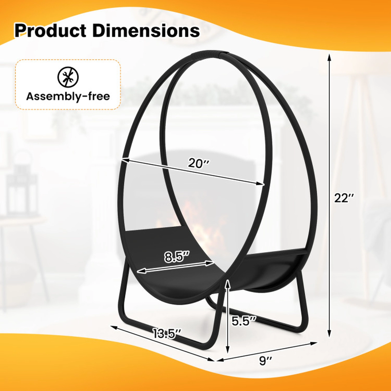 SUGIFT 20-in Round Double-Ring No-Assembly Heavy Duty Metal Log Hoop Rack 20-in x 20-in x 22-in 55-lb Capacity Black
