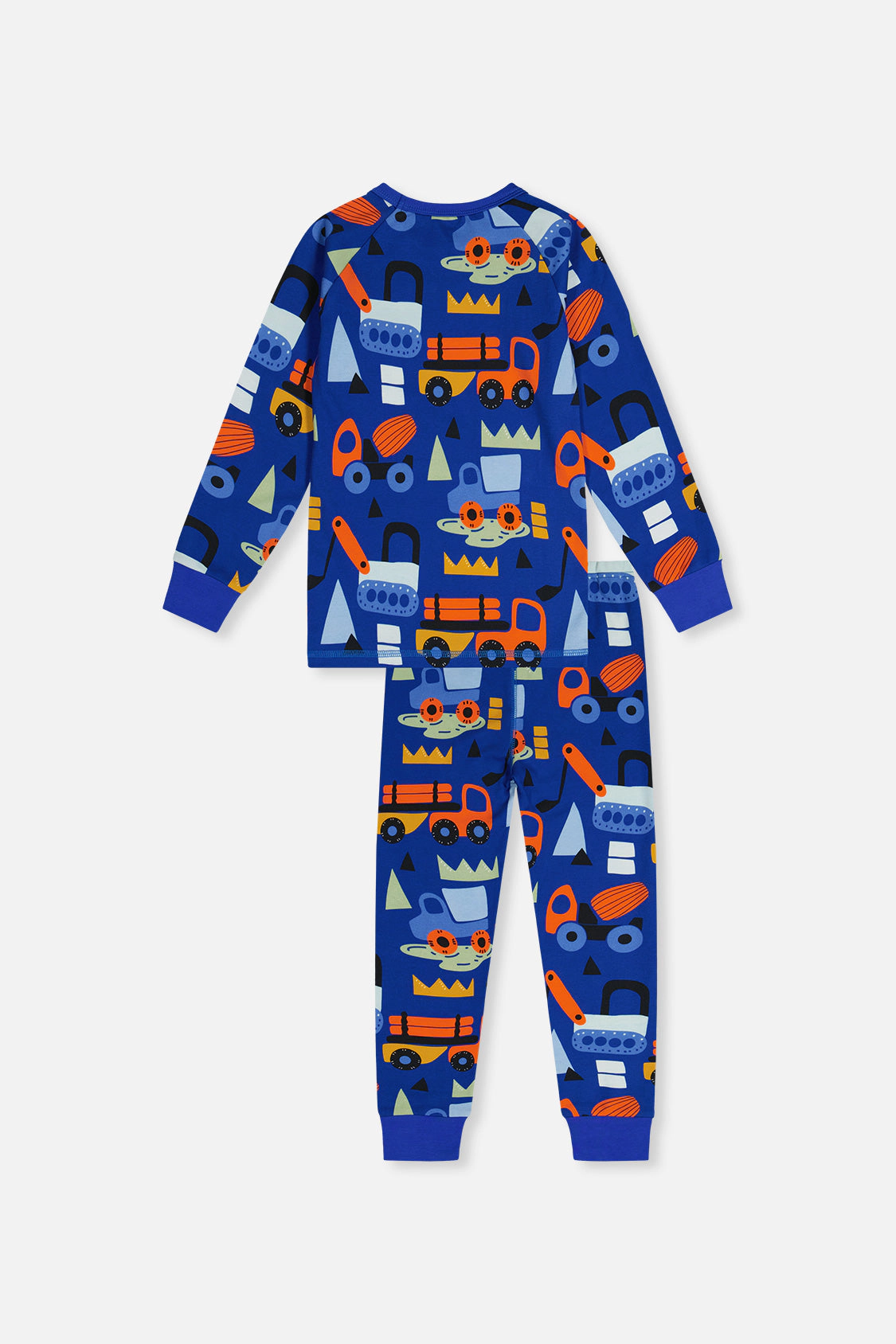 Deux par Boys Organic Cotton Truck Two Piece Pajama Set with Raglan Sleeve Top and Waist Pants