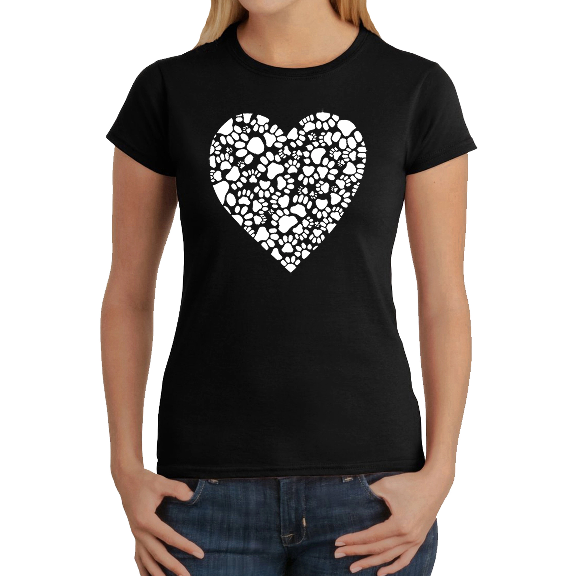 LA Pop Art Women's Word T-Shirt - Paw Prints Heart