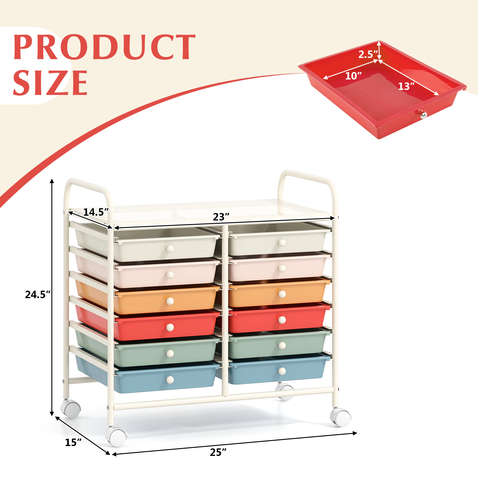 SUGIFT 12-Drawer Rolling Storage Cart with Removable Plastic Drawers on Wheels Macaron