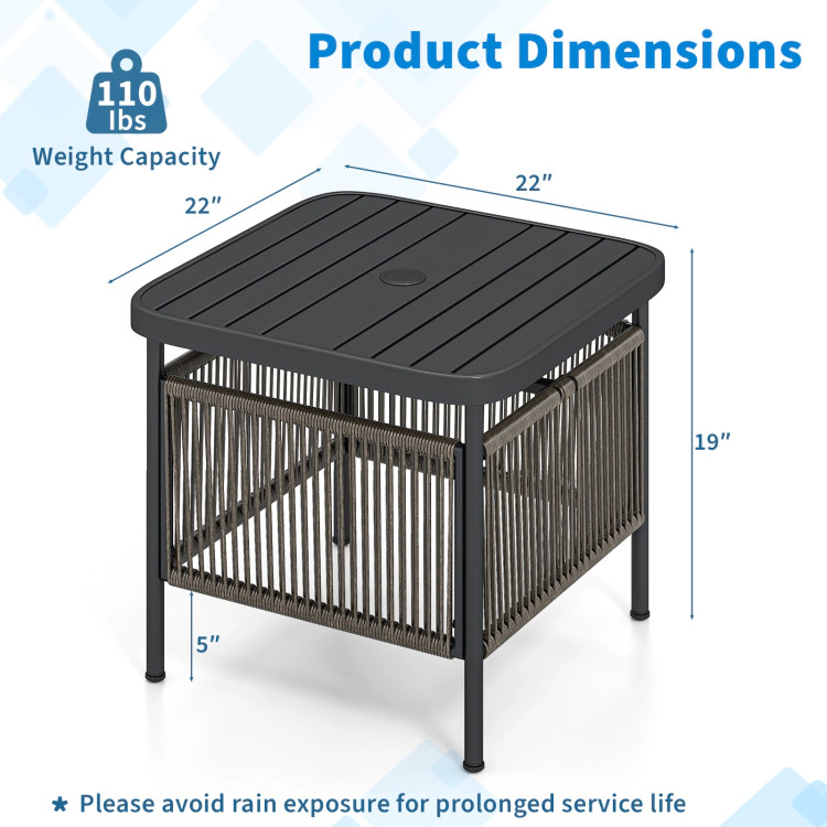 Hivvago Outdoor Side Table With Umbrella Hole And Storage Shelf