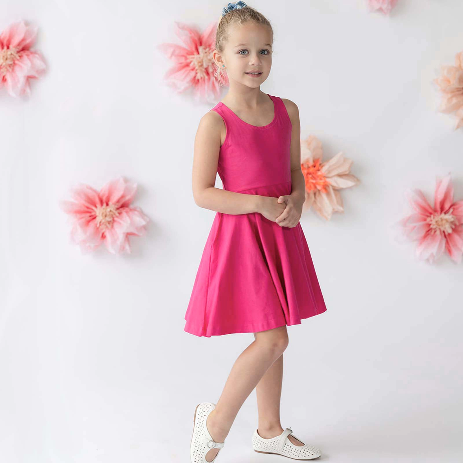 Mightly Girls Organic Cotton Solid Sleeveless Skater Twirl Dress