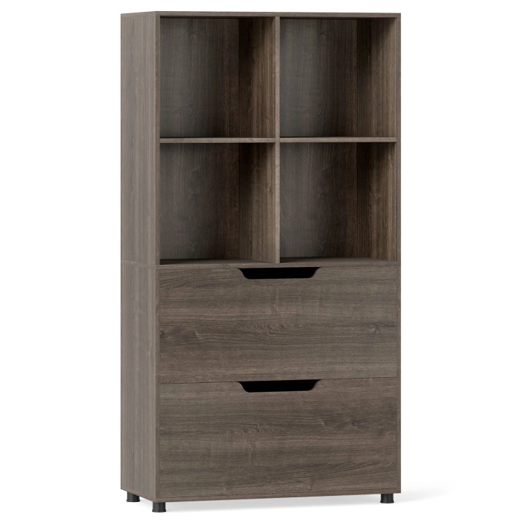 Hivvago 4-Cube Bookcase with 2 Drawers 51 inch 5-Tier Tall Freestanding Bookshelf