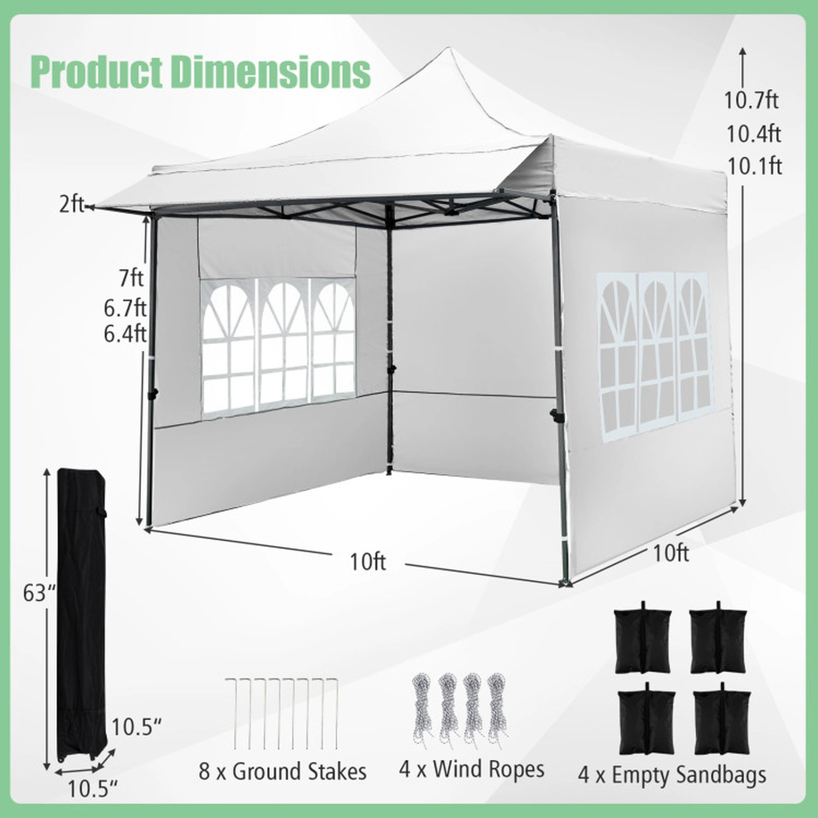 SUGIFT White 10-ft by 10-ft 420D Oxford Pop Up Canopy Tent with 3 Sidewalls Awning and Wheeled Bag