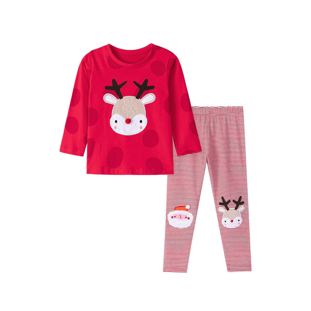 MyKids-USA Spring & Autumn Girls Christmas Cartoon Sweatshirt and Striped Pants Set
