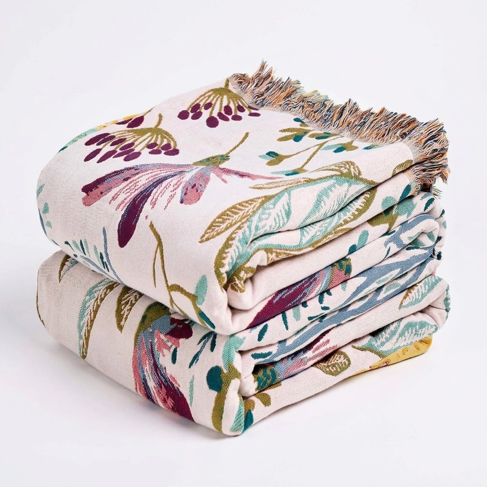 Technopliance Boho Floral Cotton Throw Blanket 60 x 80 Inch Pink
