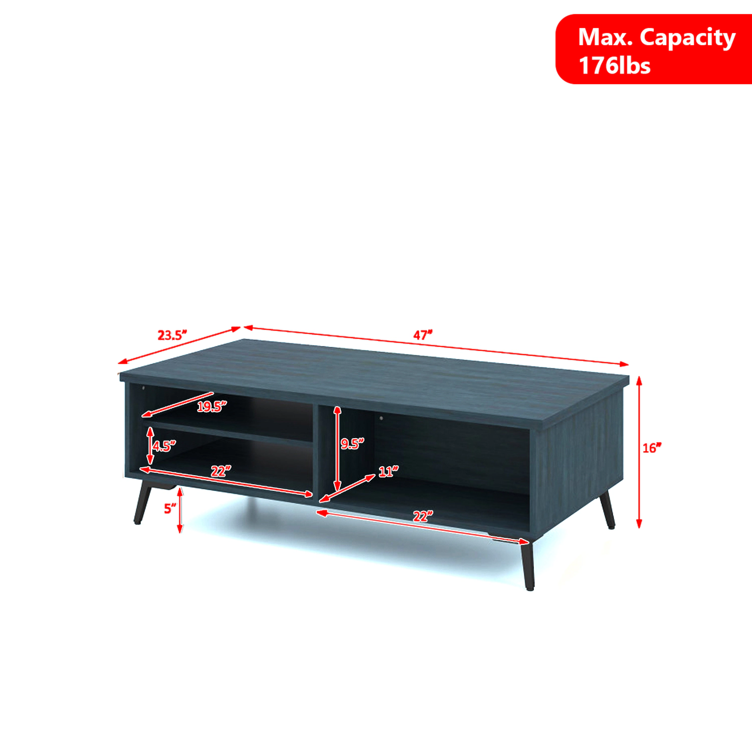 Hivvago Retro-Inspired 2-Tier Coffee Table with Shelved Storage