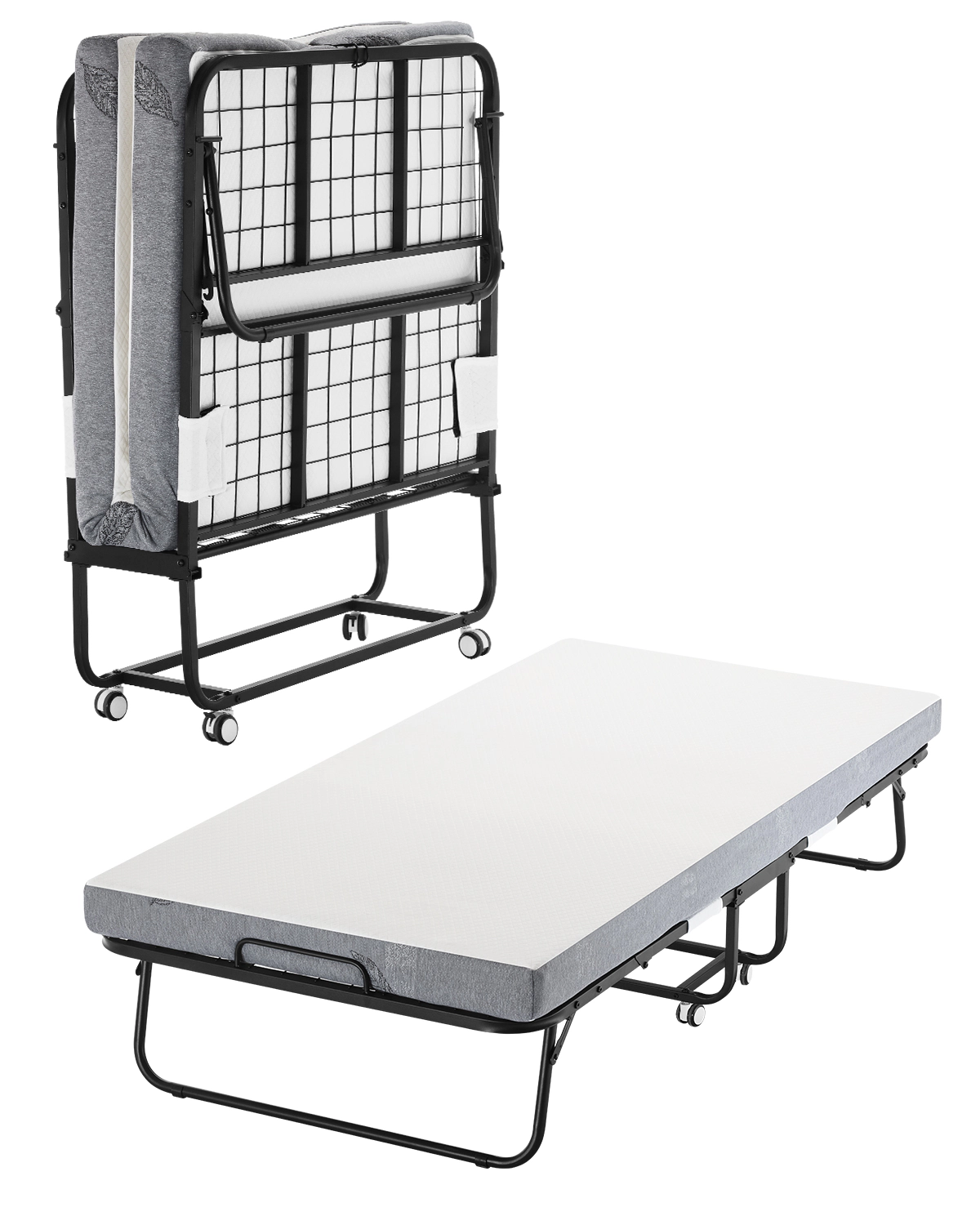 HONGGE Twin Rollaway Bed with 4 in Memory Foam Mattress, Foldable Guest Bed on Wheels, 450 lbs Capacity, 38 x 75 in