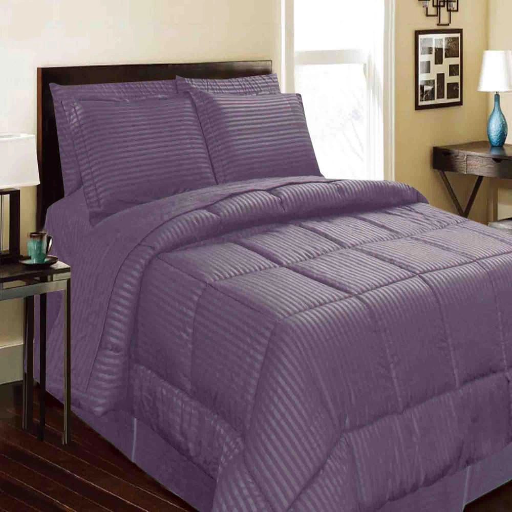 Embossed 8 Piece s Strip High Quality Microplush Comforter Set Plum by Plazatex