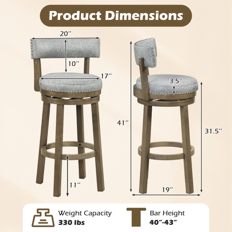Hivvago Swivel Bar Stools Set Of 2 Linen Fabric Upholstered Barstools With Back-31.5 Inches