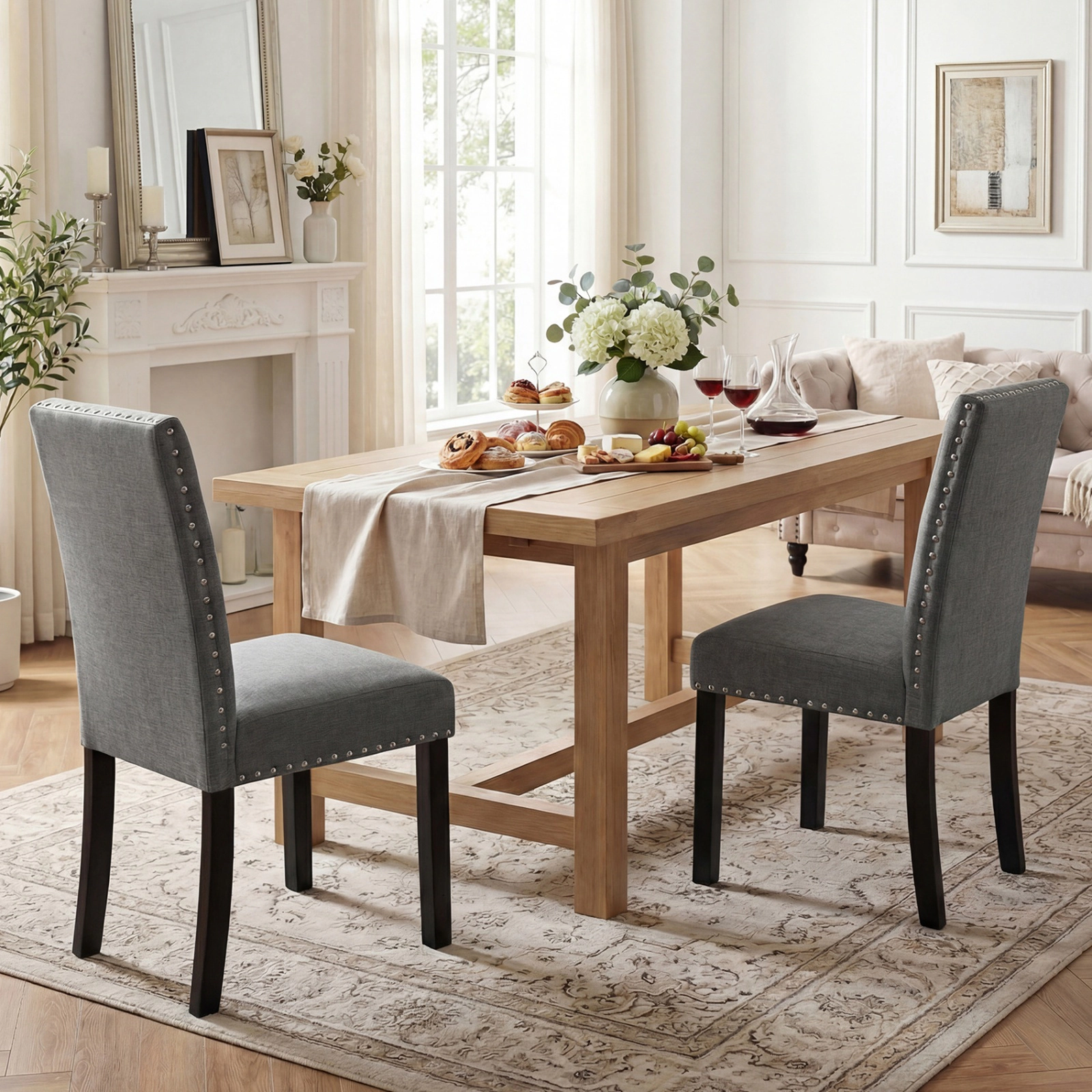 SUGIFT Upholstered Wooden Dining Chairs Set of 2 with Bent Wood Legs 400-lb Capacity 20-in Seat Height Gray