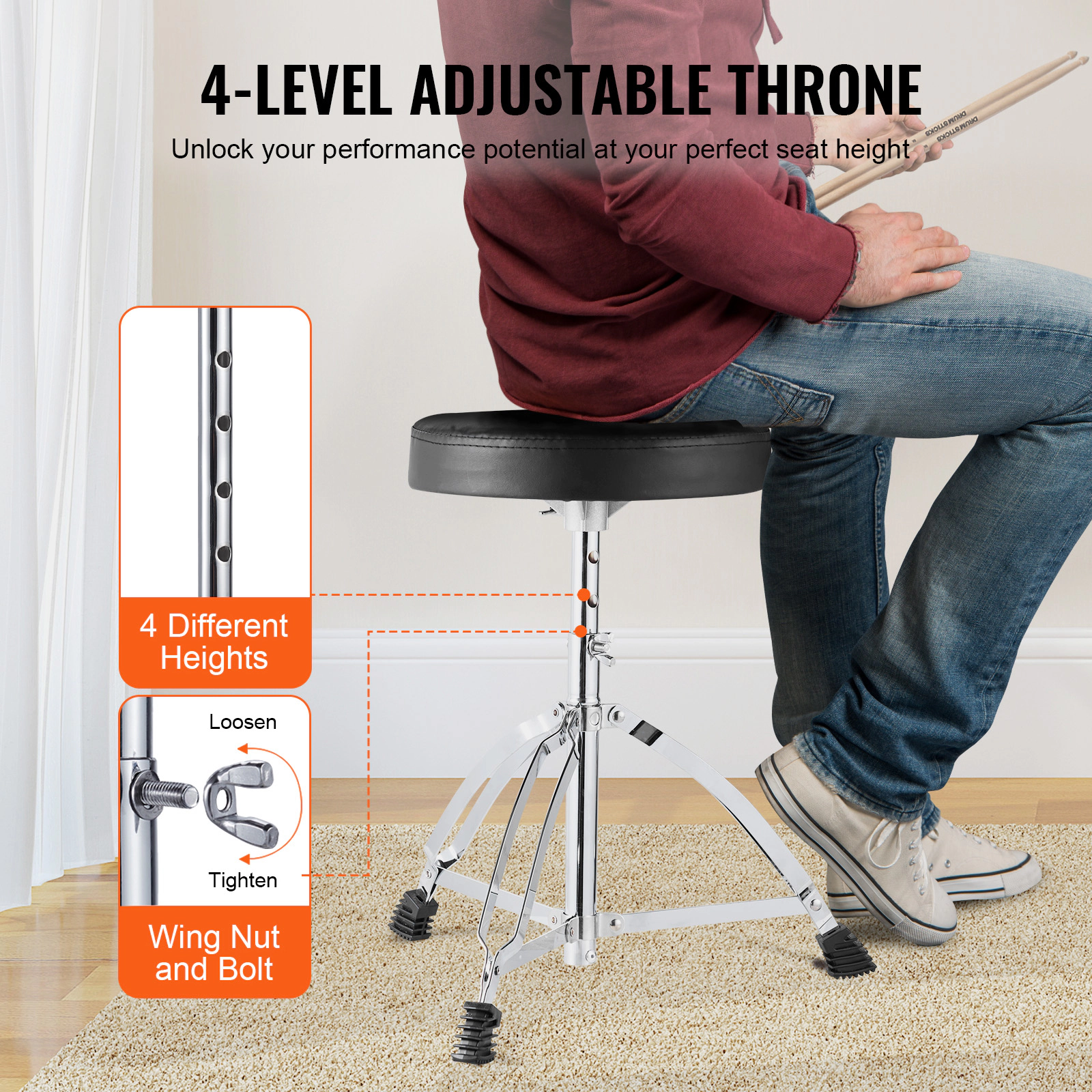 HONGGE Adult Drum Set 5-Piece 22 inches Complete Full Size Drum Kit with Bass Toms Snare Floor Drum Adjustable Throne