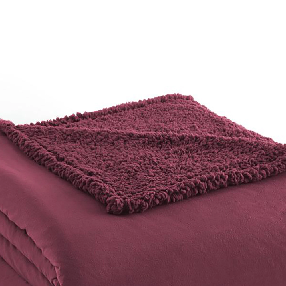 Shavel Micro Flannel High Quality Reversible Solid Patterned Super Soft Sherpa Blanket - Twin 66x90" - Wine