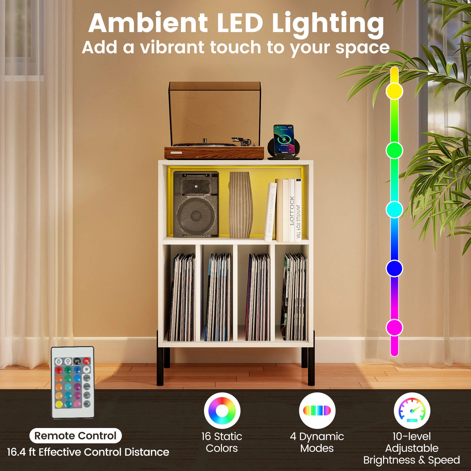 SlickBlue Record Player Stand with LED Light Charging Station