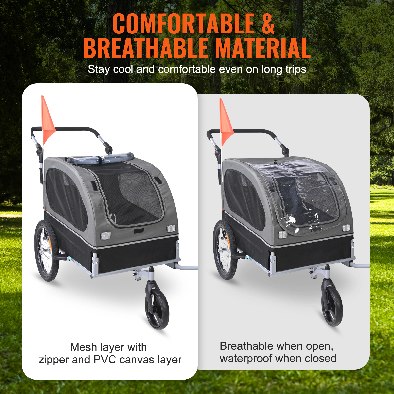 HONGGE 2-in-1 Dog Bike Trailer & Stroller, 88 lb Capacity, Adjustable Handle, Black/Gray