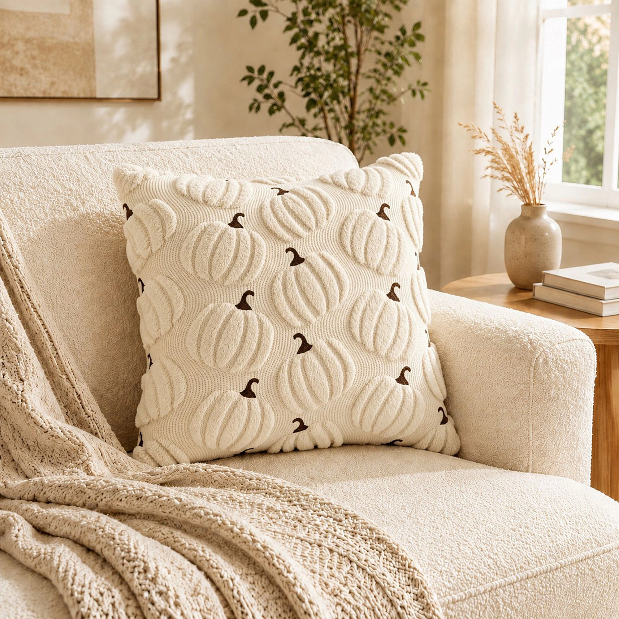 Alilang Fall Thanksgiving Tufted Pumpkin Pattern Decorative Throw Pillow Cover