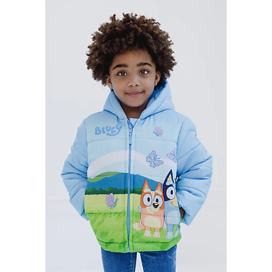 Bluey Girls' Hooded Zip-Up Puffer Jacket