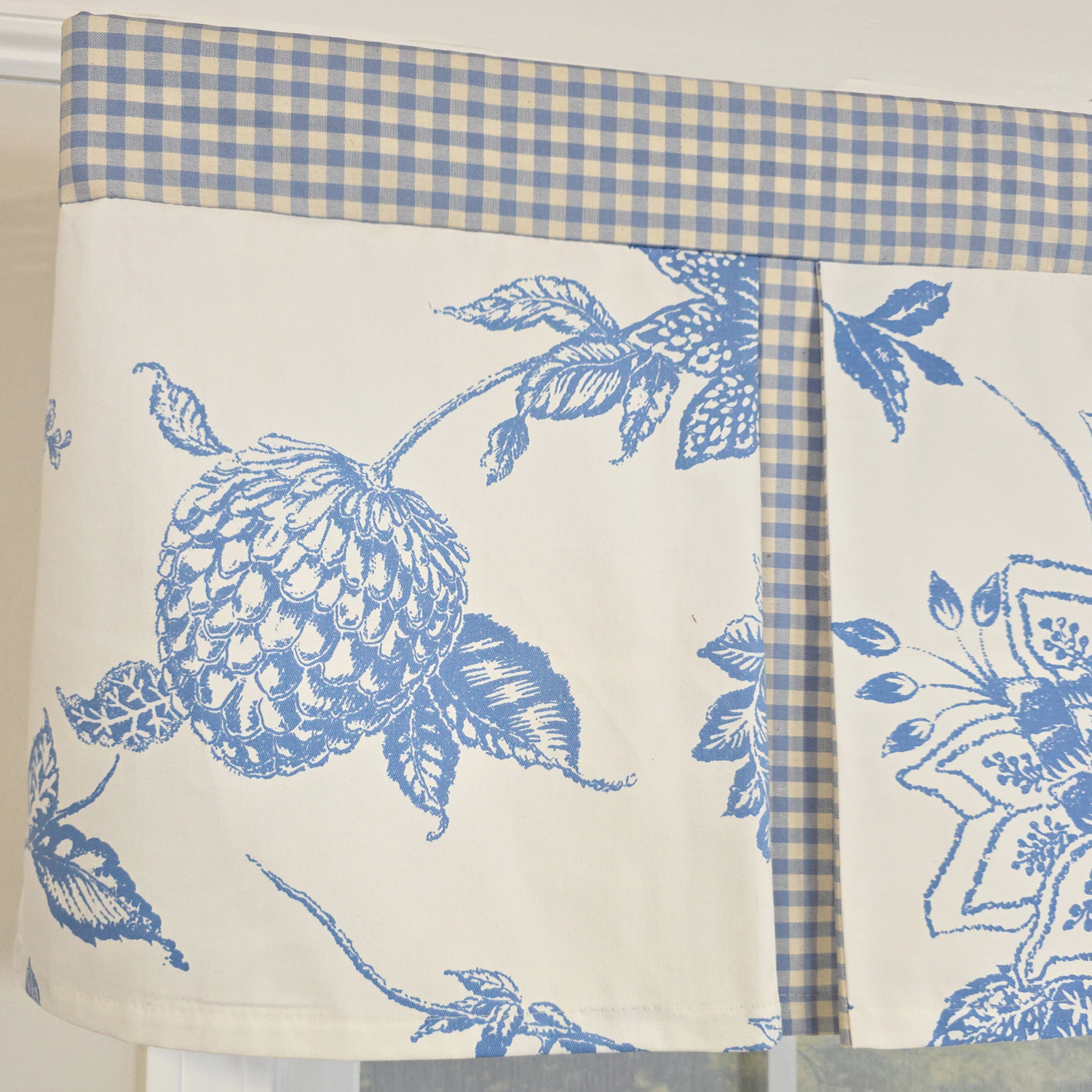 RLF Home 100% Cotton Natalia Pleated  Unlined Windows Rod Pocket Valance 50" x 17"  Blue