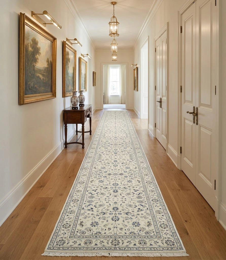 Magic Rugs Cream Floral 2'9X20'6 Indo-Nain Oriental Runner Rug