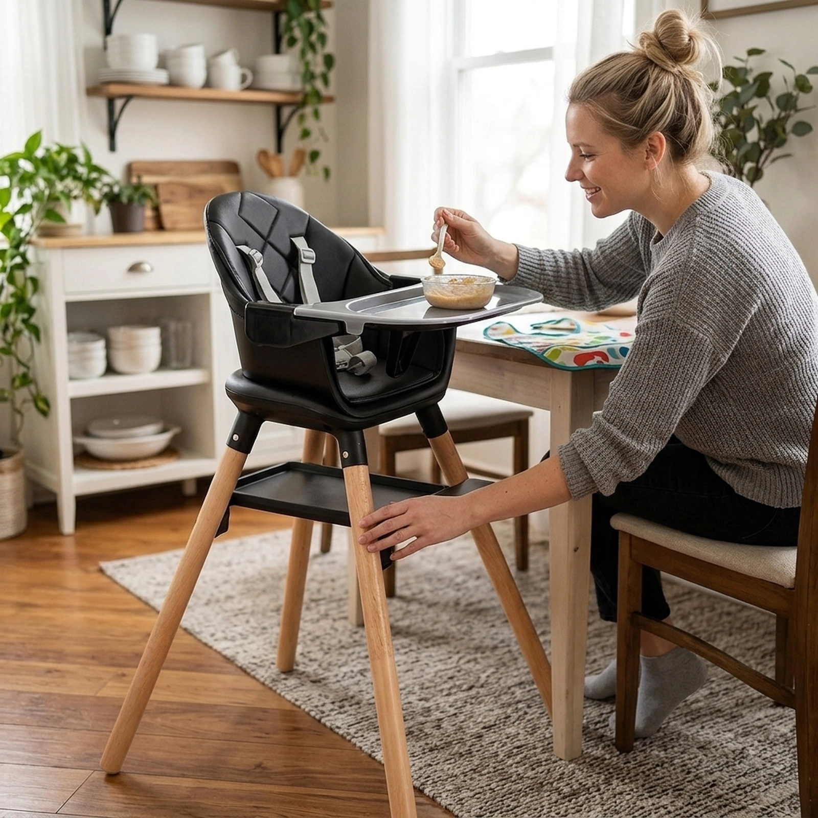 6-in-1 Baby High Chair Booster Seat and Toddler Table and Chair Set with 5-Point Safety Harness and Waterproof Cushion