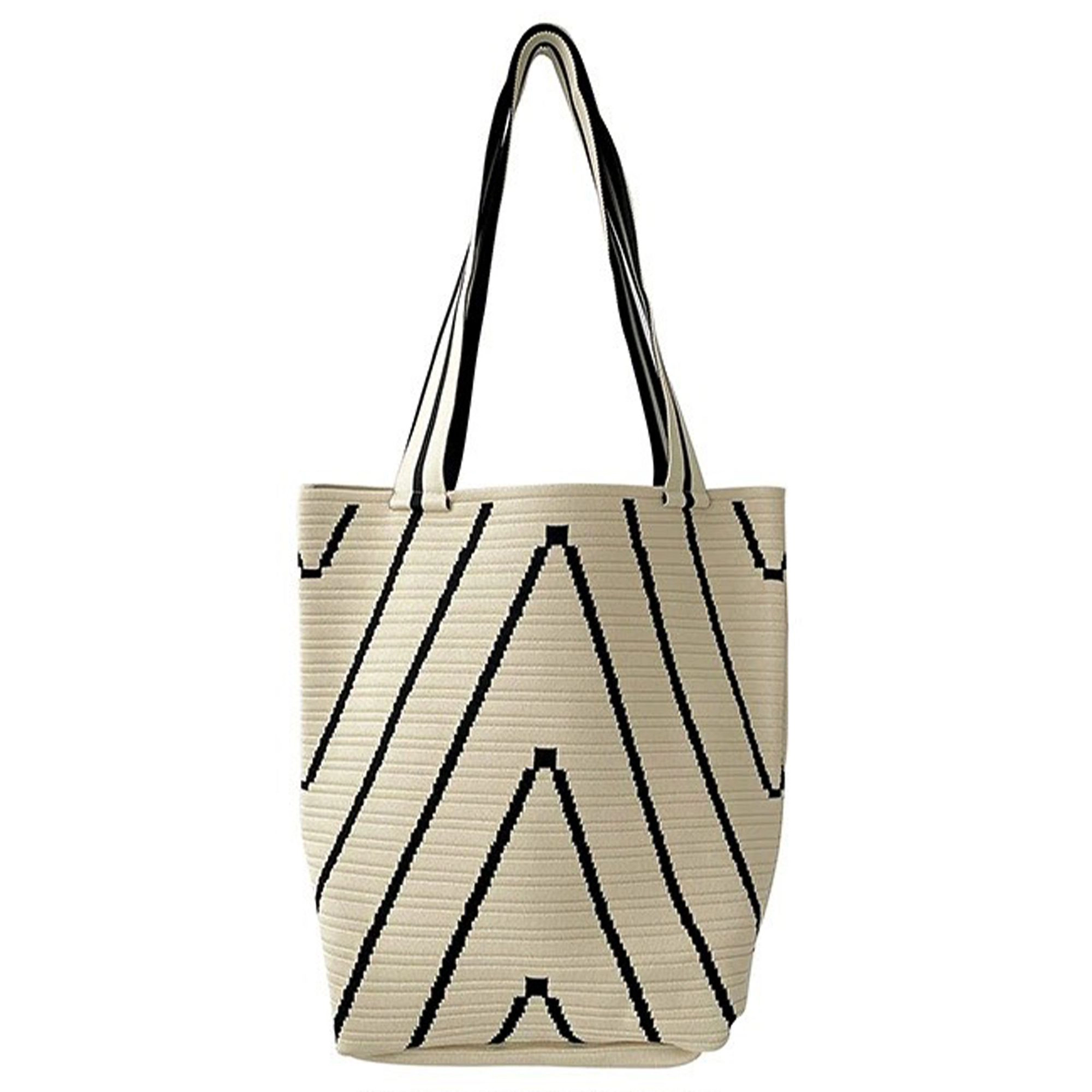 Alilang Womens Geometric Stripe Knit Tote Bag with Long Shoulder Straps, Coffee